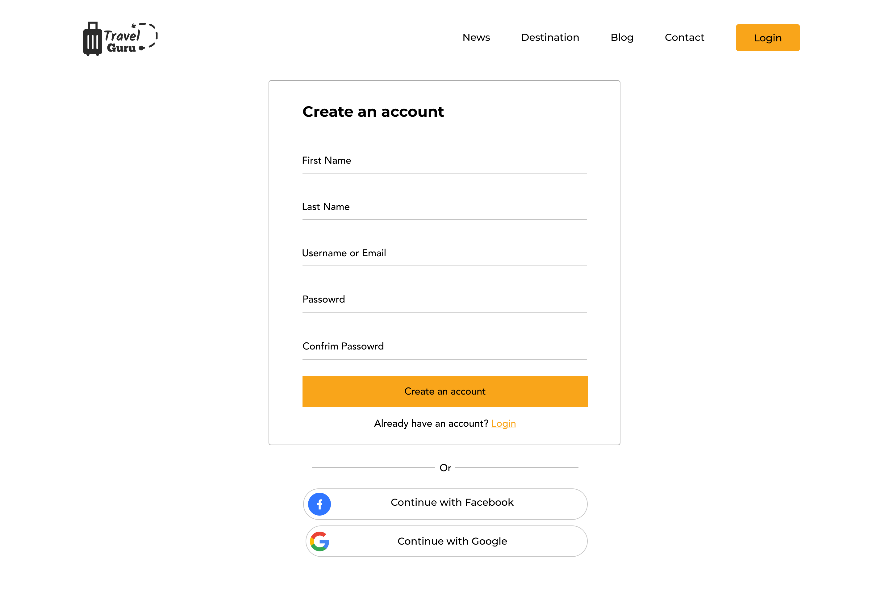 Create Account Page ScreenShot